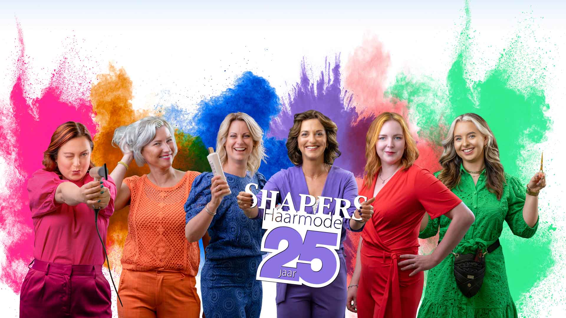 Shapers Haarmode video opnames en portretfotografie 25 jarig jubileum door Studio Guts - colorfull explosions